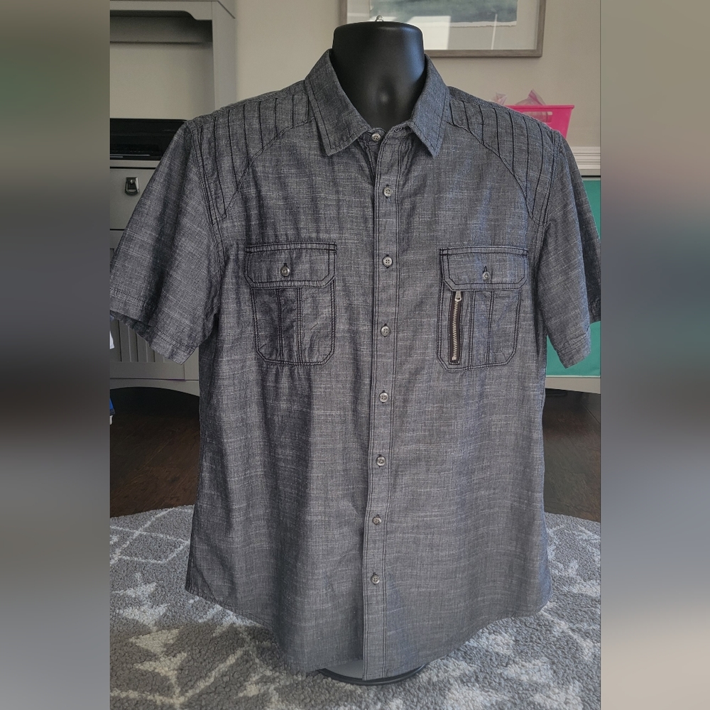 Rock & Republic Button Down Shirt Short Sleeve XL Gray